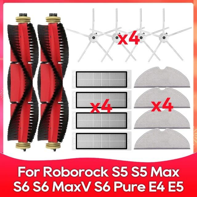 Совместимо с Roborock S5 S5 Max S6 MaxV S6 Pure E4 E5 S51 S52 S55 - Валик, Боковая Щетка, Фильтр, Швабра, #1