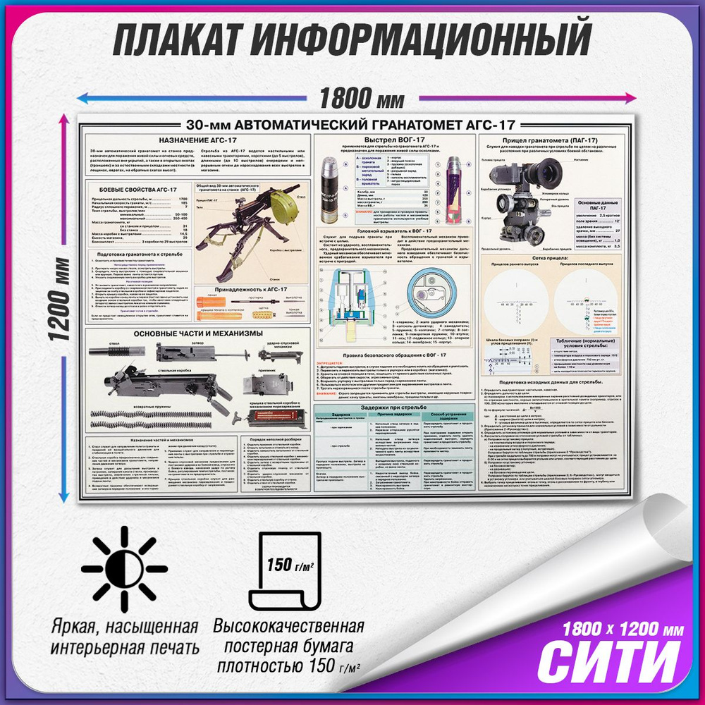 Информационный учебный плакат "30-мм Автоматической Гранатомет АГС-17" / Сити (180x120 см.)  #1