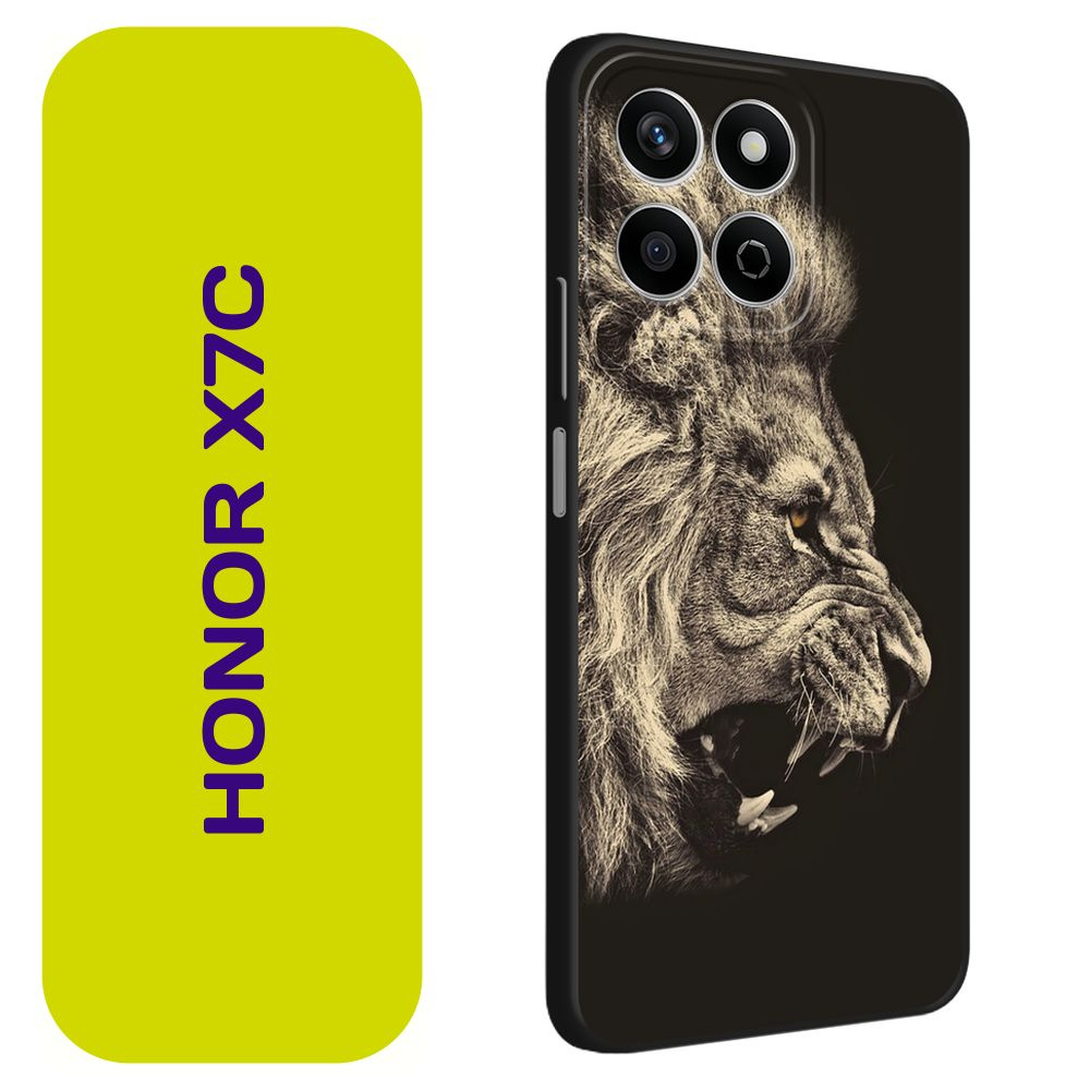 Матовый силиконовый чехол на Honor X7C / Хонор X7C "Львиный рык 2", черный  #1