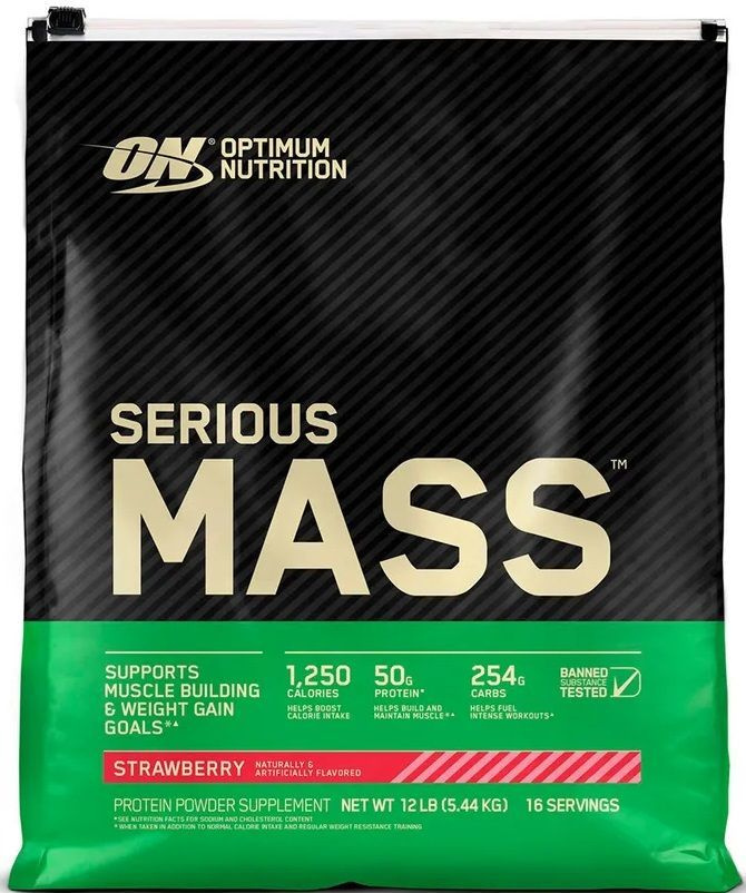 Гейнер с витаминами, глутамином Optimum Nutrition Serious Mass 5440 гр Клубника  #1