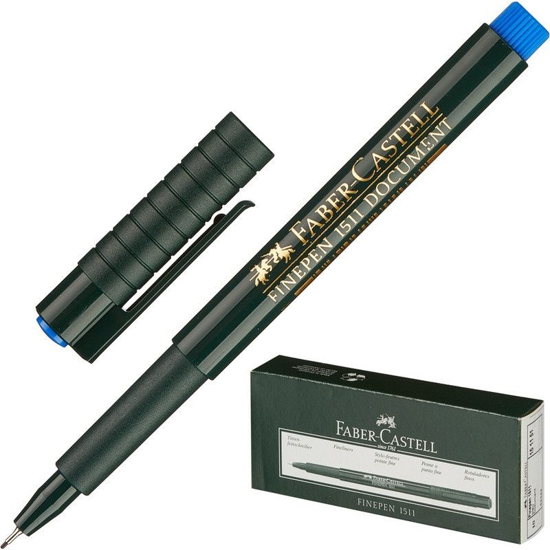 Ручка капиллярная Faber-Castell Finepen 1511, корпус зеленый, толщина письма 0,4 мм, синяя (FC151151) #1