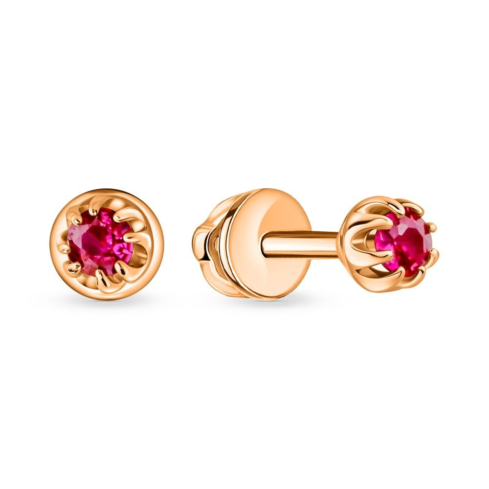 Серьги женские с рубинами синтетическими из красного золота 585 пробы 585GOLD #1