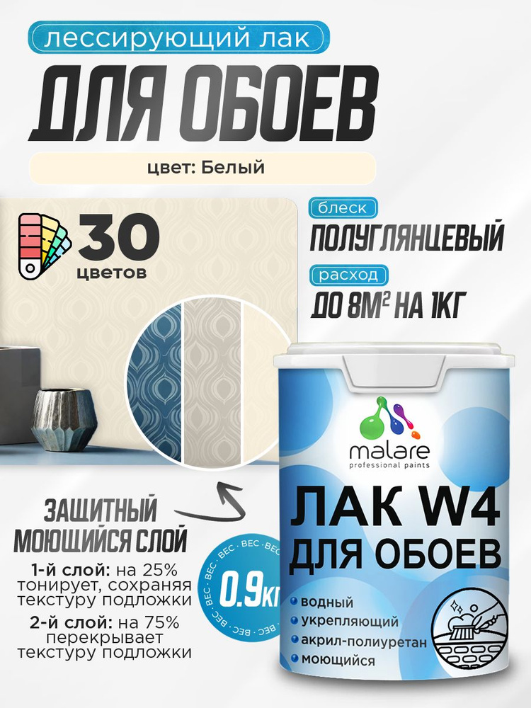 Лак колерованный тонирующий для защиты обоев Malare W4 универсальный для дерева и минеральных поверхностей, #1