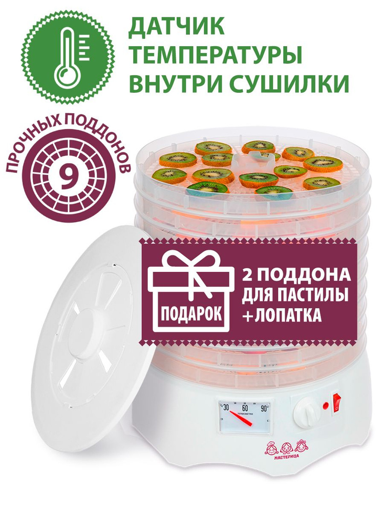 Сушилка для овощей и фруктов/ дегидратор Мастерица EFD-0903VM электрическая, прозрачные поддоны + подарок #1