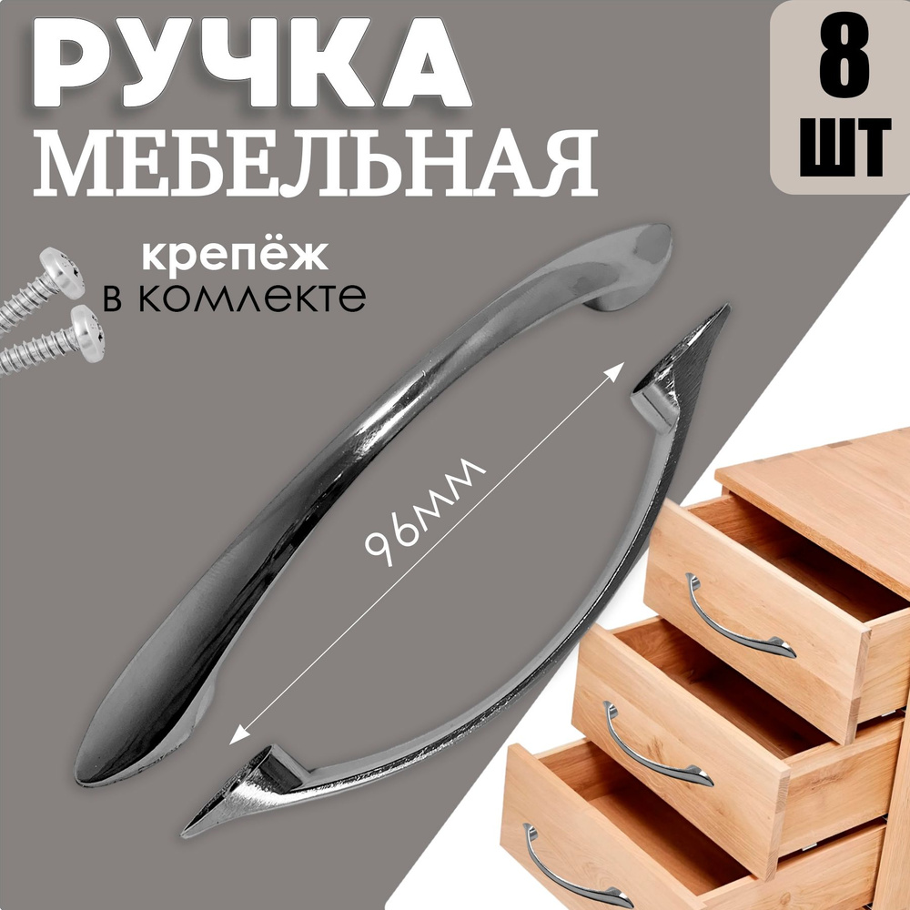 Мебельные ручки скоба , комплект 8шт, хром #1