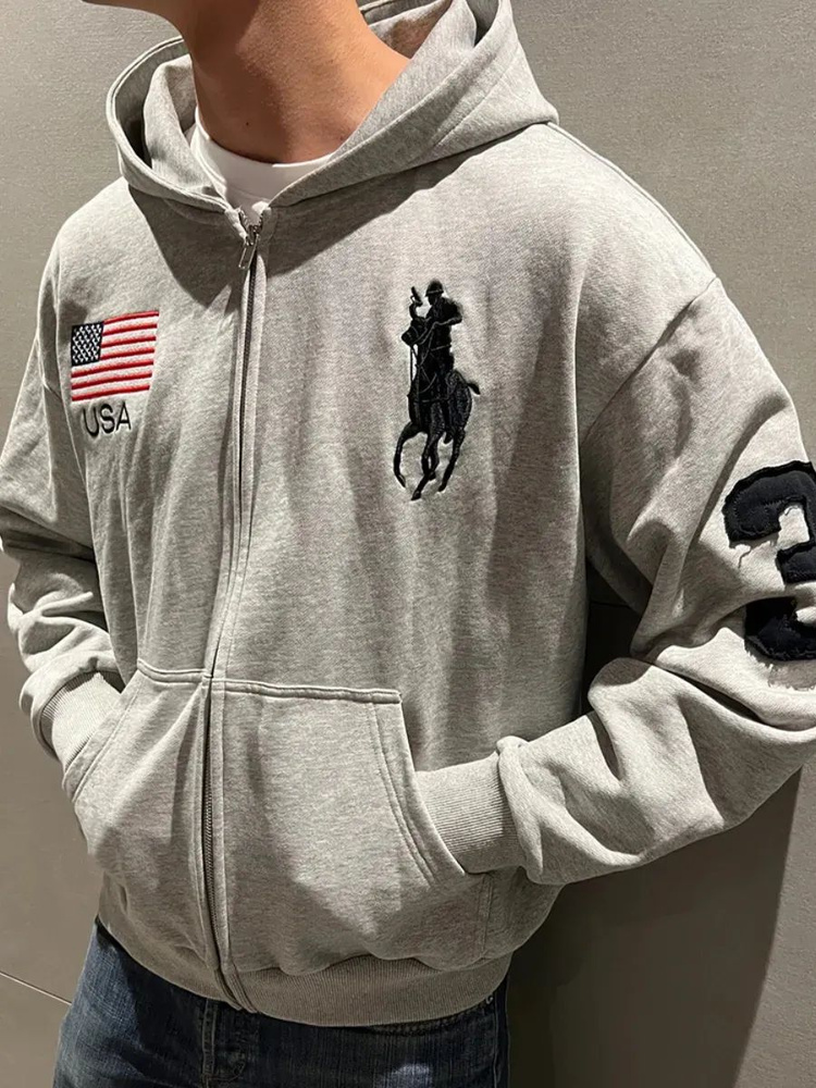 Худи Мужской Polo Ralph Lauren Цепочка, Воротник серый Молния