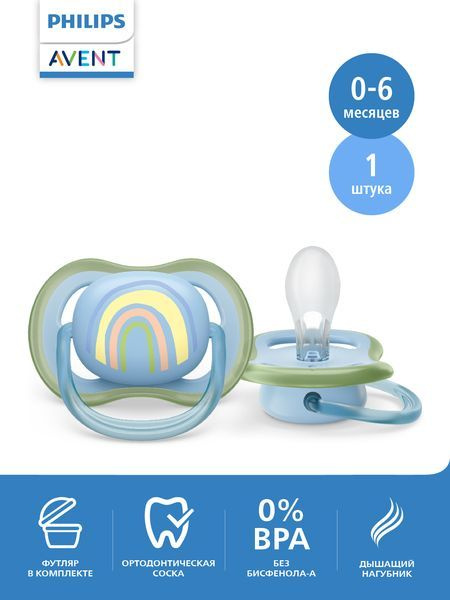 Соска-пустышка силиконовая Philips Avent ultra air SCF086/03 с футляром для хранения и стерилизации, #1