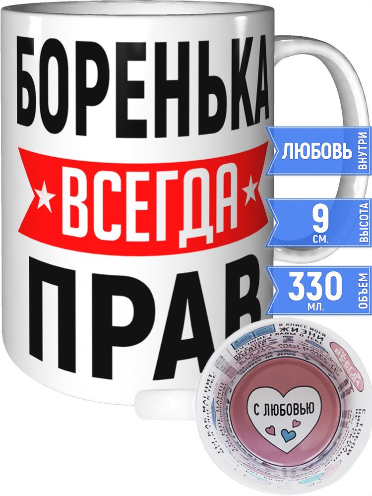 Кружка Боренька всегда прав - внутри признания в любви #1