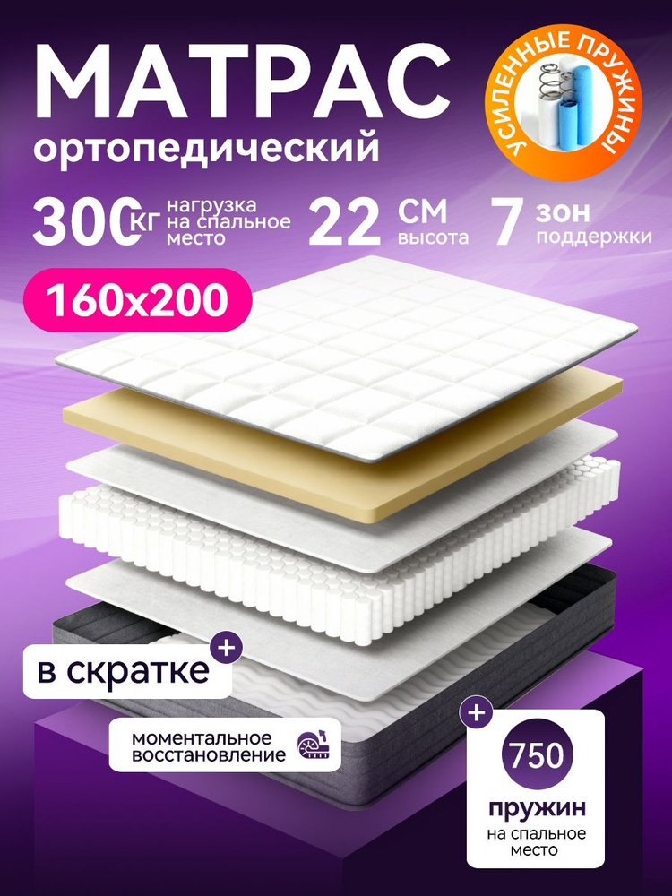Матрас 160x200 см с трикотажной обивкой, память формы + мягкий пен, гипоаллергенный #1