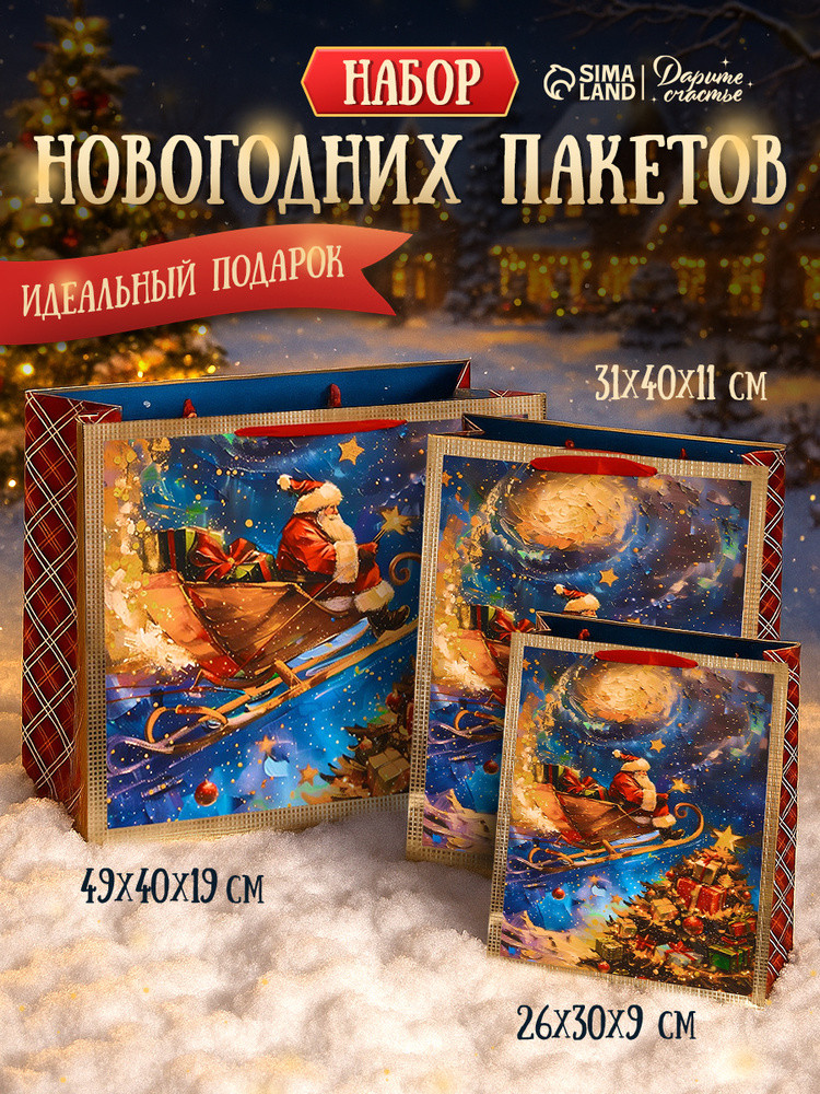 Пакеты подарочные новогодние, набор 3 шт #1