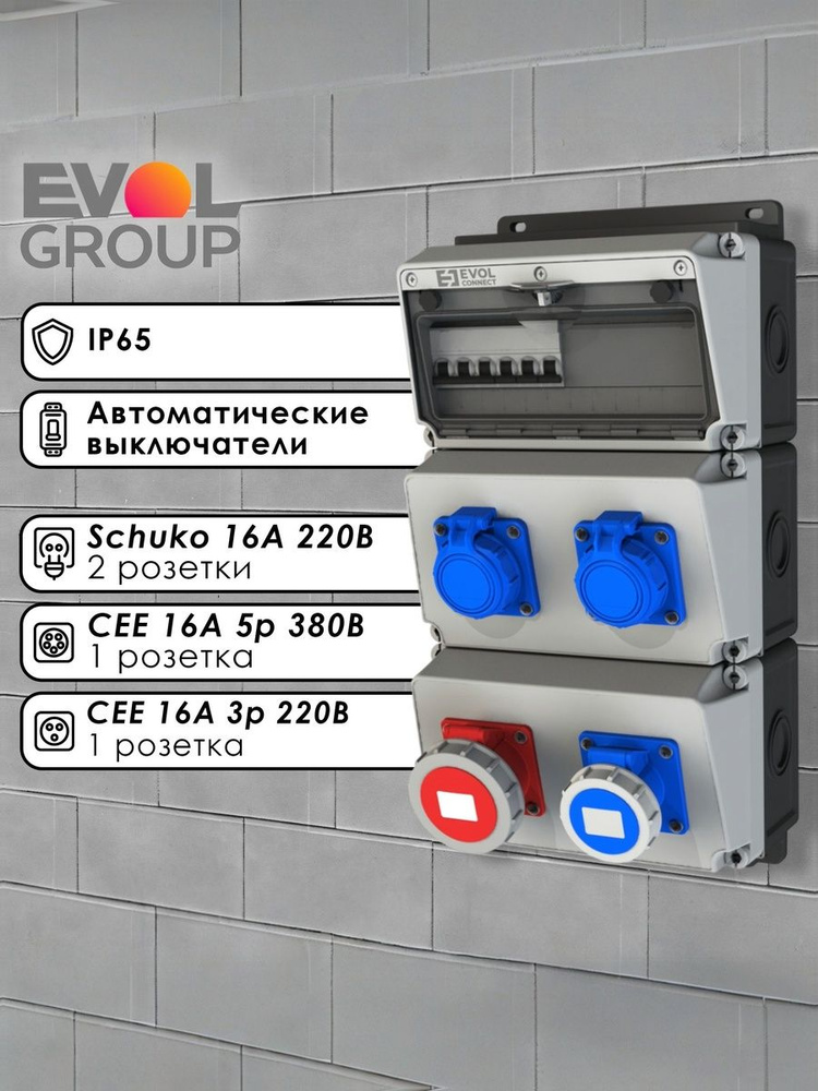 Щит навесной с розетками CEE 16A/380В - 1шт. CEE 16A/220В - 1шт. Schuko ...