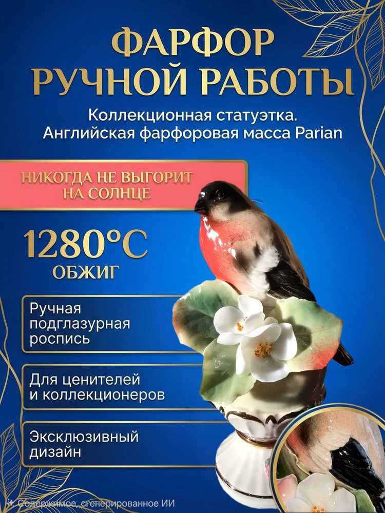 Фарфоровая статуэтка Снегирь,сувенирная фигурка 13см #1