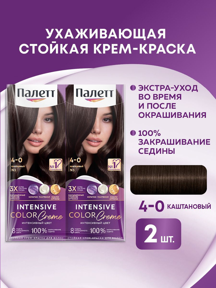 Палетт Набор Стойкая крем-краска для волос Интенсивный цвет 4-0 N3 Каштановый, 110 мл, 2 шт #1