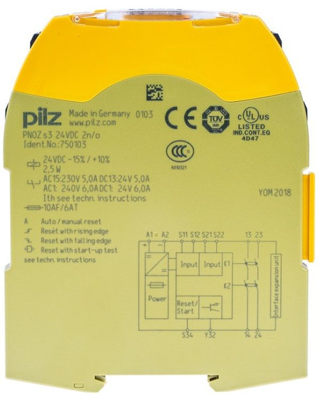 Реле безопасности Pilz PNOZ S3 24VDC 2N/O арт. 750103 купить на OZON по ...