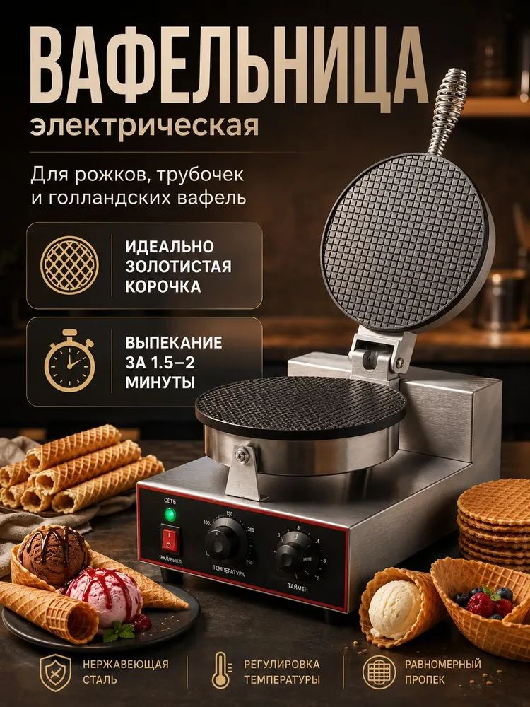Вафельница электрическая HURAKAN HKN-GES4M для трубочек и тонких вафель, вариант