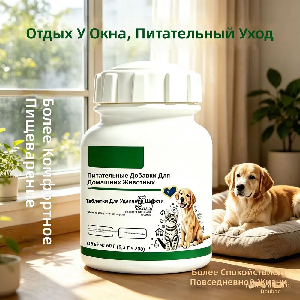 Таблетки для выведения шерсти у кошек и собак, 60 г (200 шт.), с пробиотиками для ЖКТ, 60 г, 200 шт, фото 2