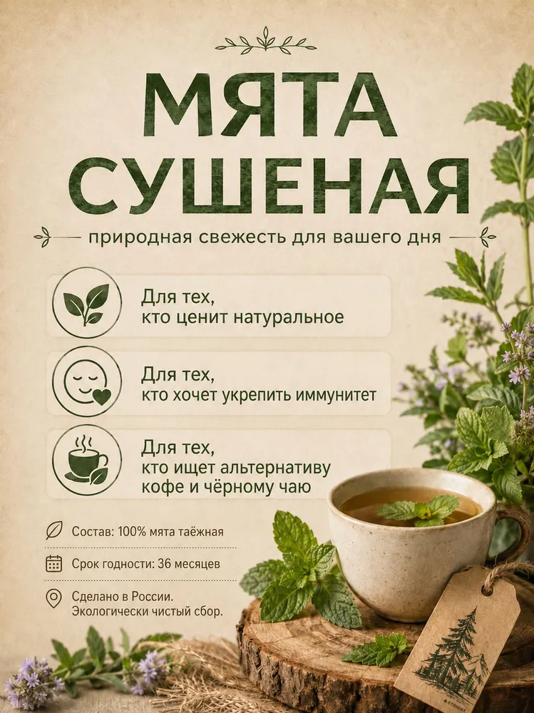 Мята сушеная для чая и заваривания, 50гр, добавка в чай, 50 г, фото 5