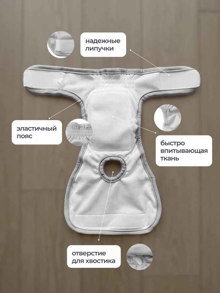 Трусы многоразовые для собак при течке SSY, серые, размер L, серый, фото 4