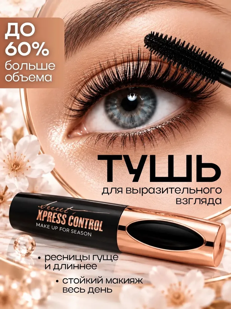 Тушь для ресниц объемная и удлиняющая, влагостойкая, СЕКРЕТ РОСКОШНЫХ РЕСНИЦ Чёрная, черный