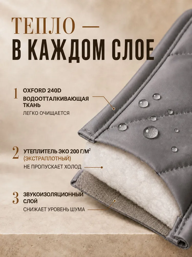 Занавеска на дверь зимняя на магнитах, теплая штора на дверь, серая, 210х90см, 210x90 см, фото 3