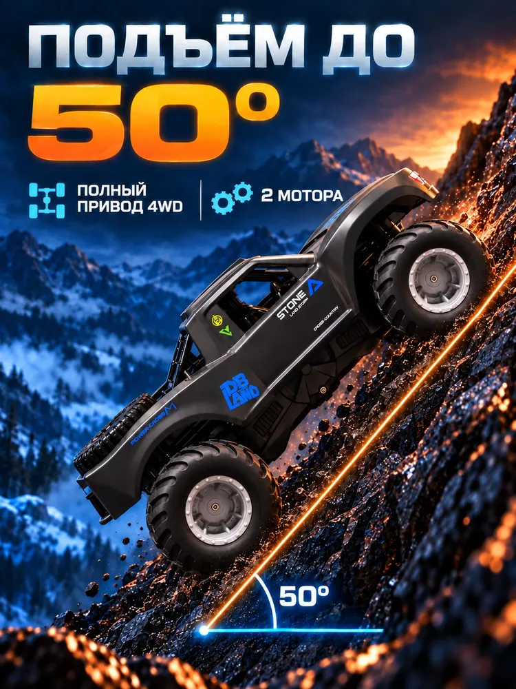 Машина амфибия на радиоуправлении 4WD - машинка на пульте управления вездеход для детей, 30 км/ч, повышенная проходимость, от 4 лет, подарок ребенку, черно-синяя, синий, фото 3