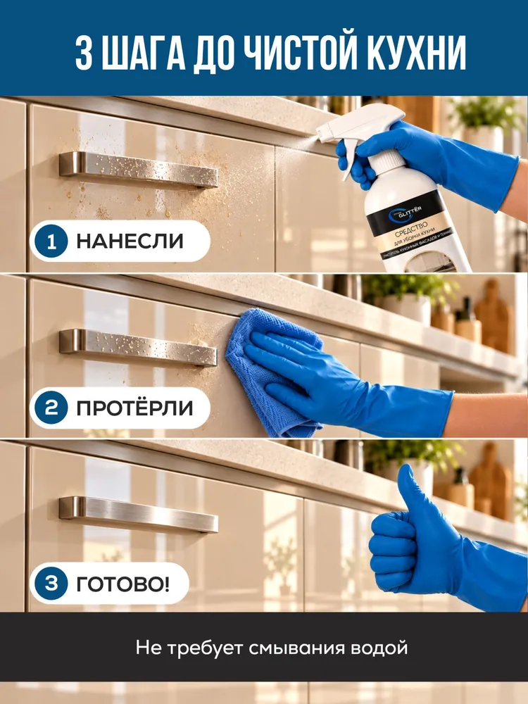 Средство для мытья кухонных фасадов, спрей очиститель для матовых и глянцевых поверхностей кухни, 500 мл, 500 мл, фото 6