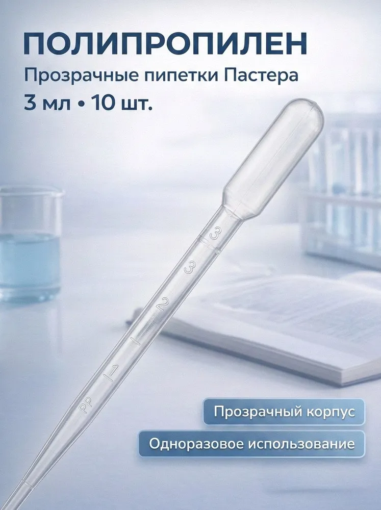 Пипетка Пастера, 3 мл, 10 шт., одноразовая, полипропиленовая, 3 мл, 10 шт, фото 5