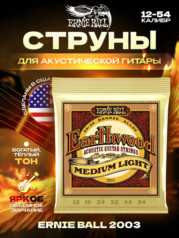 Струны для акустической гитары Ernie Ball 2003 12-54 Earthwood 80/20 Bronze, 12-54 Earthwood 80 20