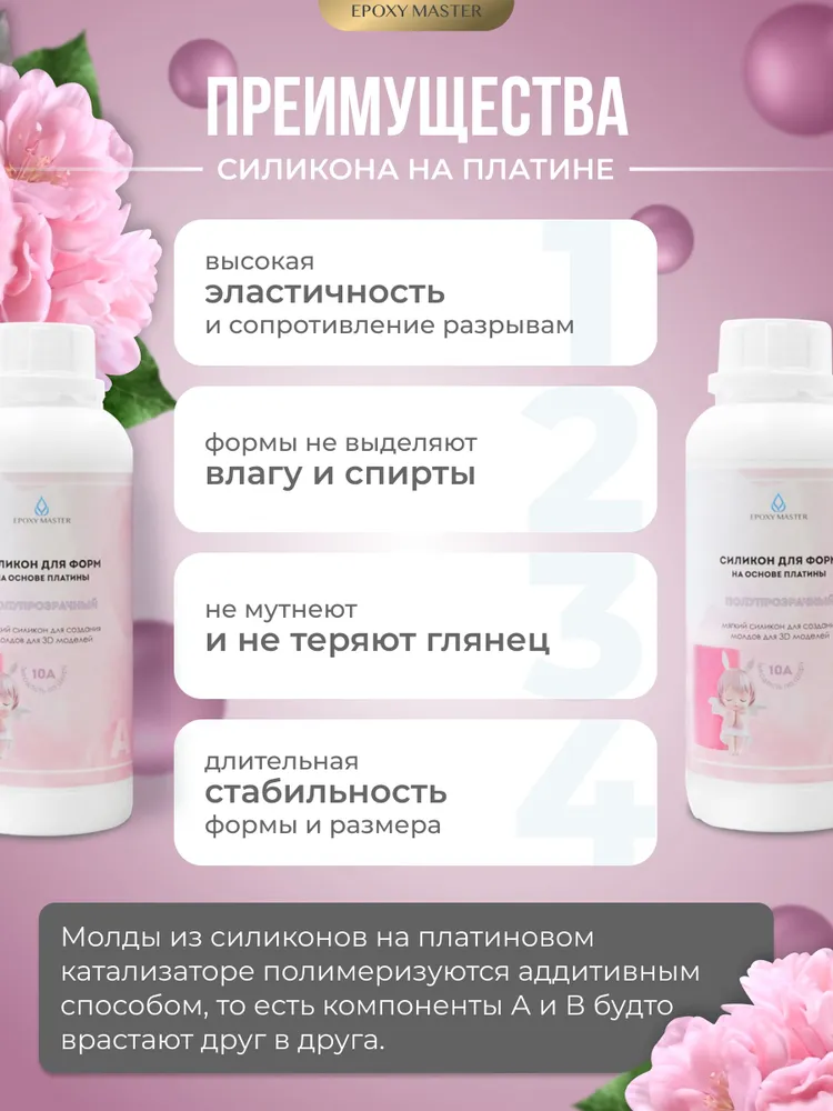 Жидкий силикон для форм и молдов на основе платины пищевой EpoxyMaster, мягкий силикон 10А (1000 грамм), вариант, фото 4