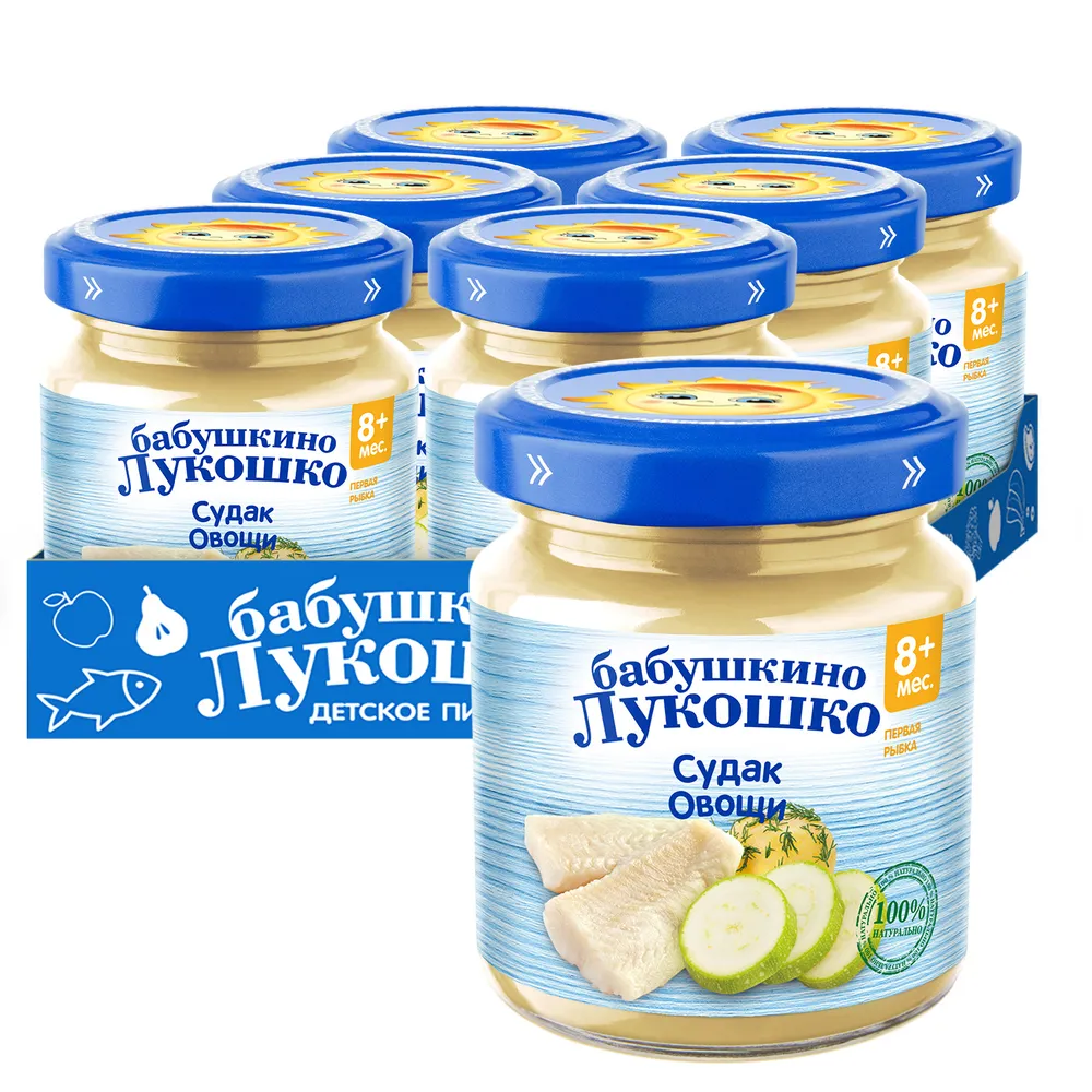 Пюре рыбно-овощное Бабушкино лукошко с 8 месяцев, судак овощи, 100 г x 6, 100 г