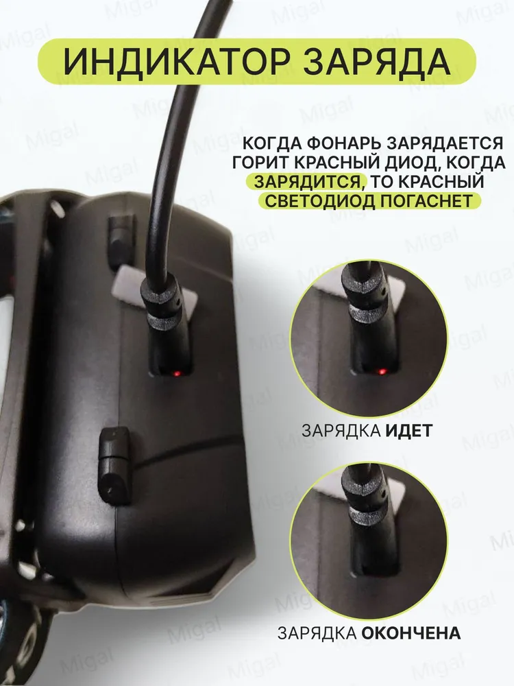 Фонарь налобный светодиодный аккумуляторный с зарядкой, вариант, фото 4