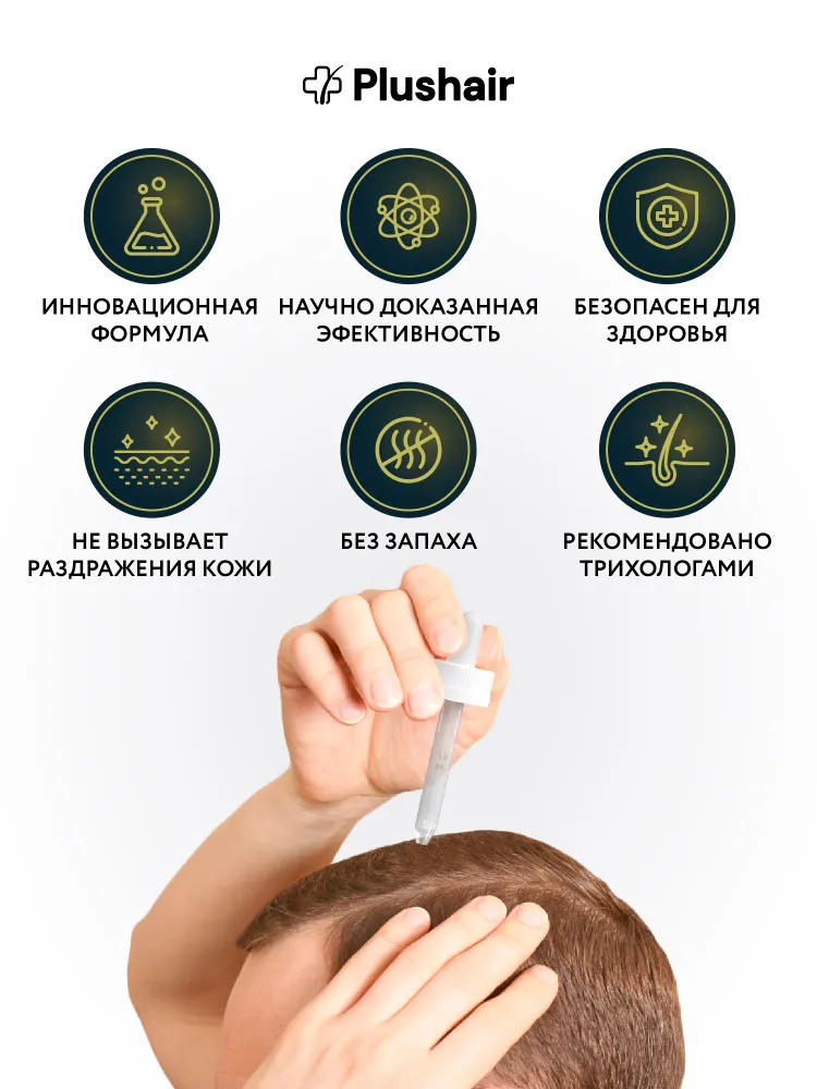PLUSHAIR Сыворотка для роста волос 15%, лосьон от выпадения волос, бустер активатор для роста бороды, 60 мл, 5%, фото 6