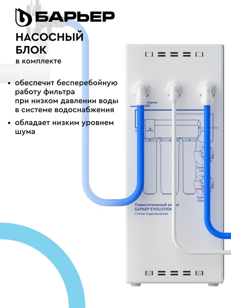 Фильтр для воды с обратным осмосом проточный под мойку, БАРЬЕР Evolution Осмо, очищает воду до 100%, безбаковый, суперкомпактный, ресурс 18000 л, трёхступенчатый, кран в комплекте, 18000 л, фото 6