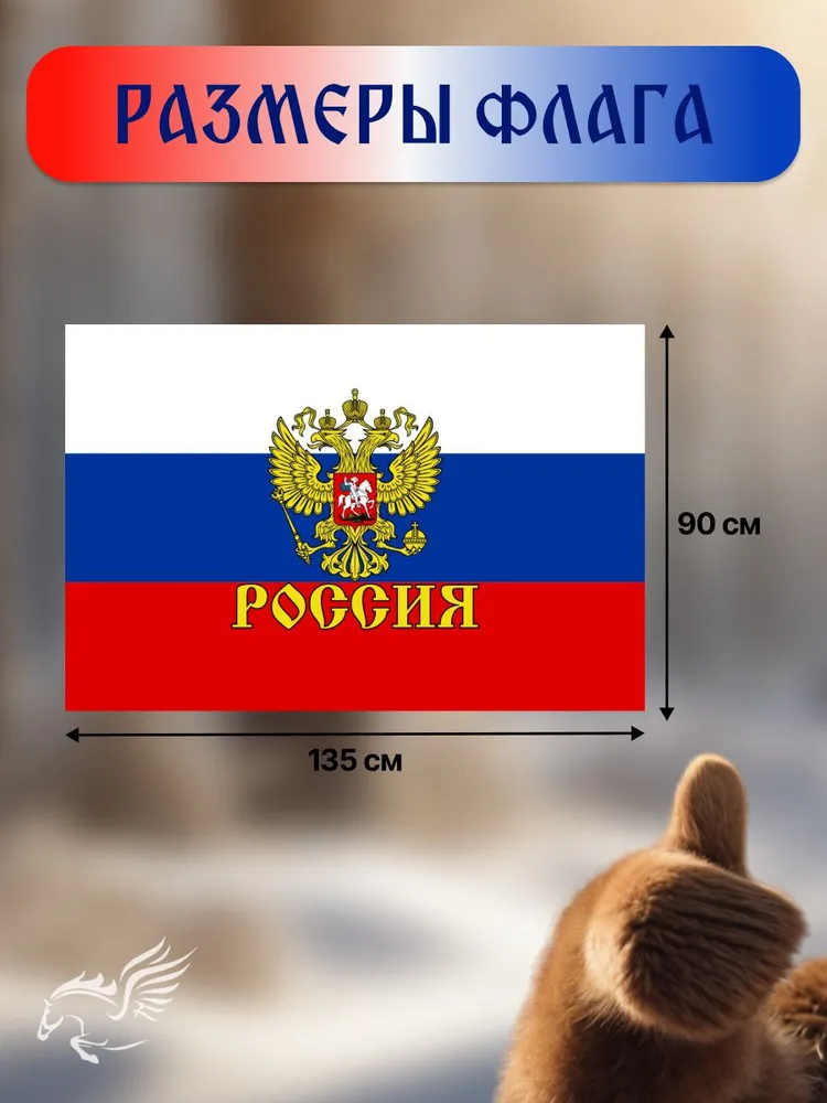 Флаг Россий с гербом большой 90*145, 90x145, фото 6