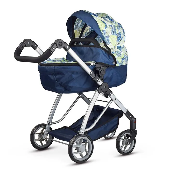 Коляска для кукол 9643 металлическая, складная,с сумкой-корзиной для мамы,цвет листья на тёмно синем #6