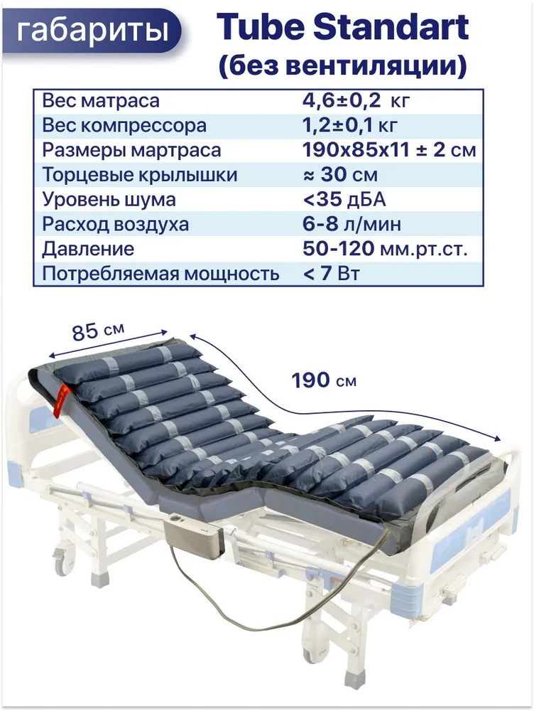Противопролежневый матрас с компрессором для взрослых Barry Tube Standart (без вентиляции) антипролежневый матрац против пролежней, трубчатый надувной (для пожилых людей, лежачих больных и инвалидов), вариант, фото 2