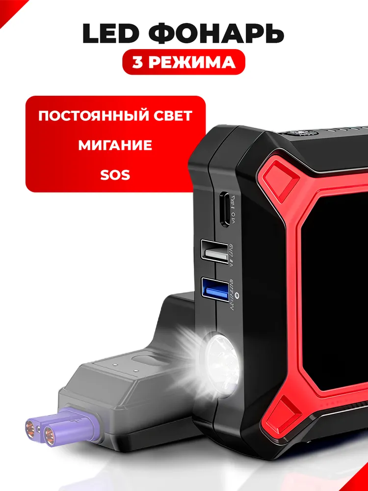 Пусковое зарядное устройство для автомобиля CARKU PRO-60 ПЗУ + Power Bank LED фонарь, с быстрой зарядкой (Quick Charge), 25000 мАч, 25000 мАч, фото 4