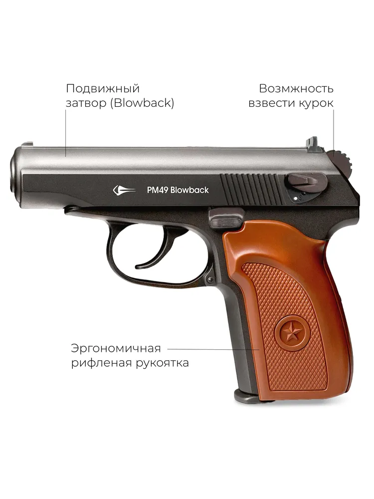 Пневматический пистолет Borner ПМ49 Макарова Blowback 4,5 мм металлический, вариант, фото 4