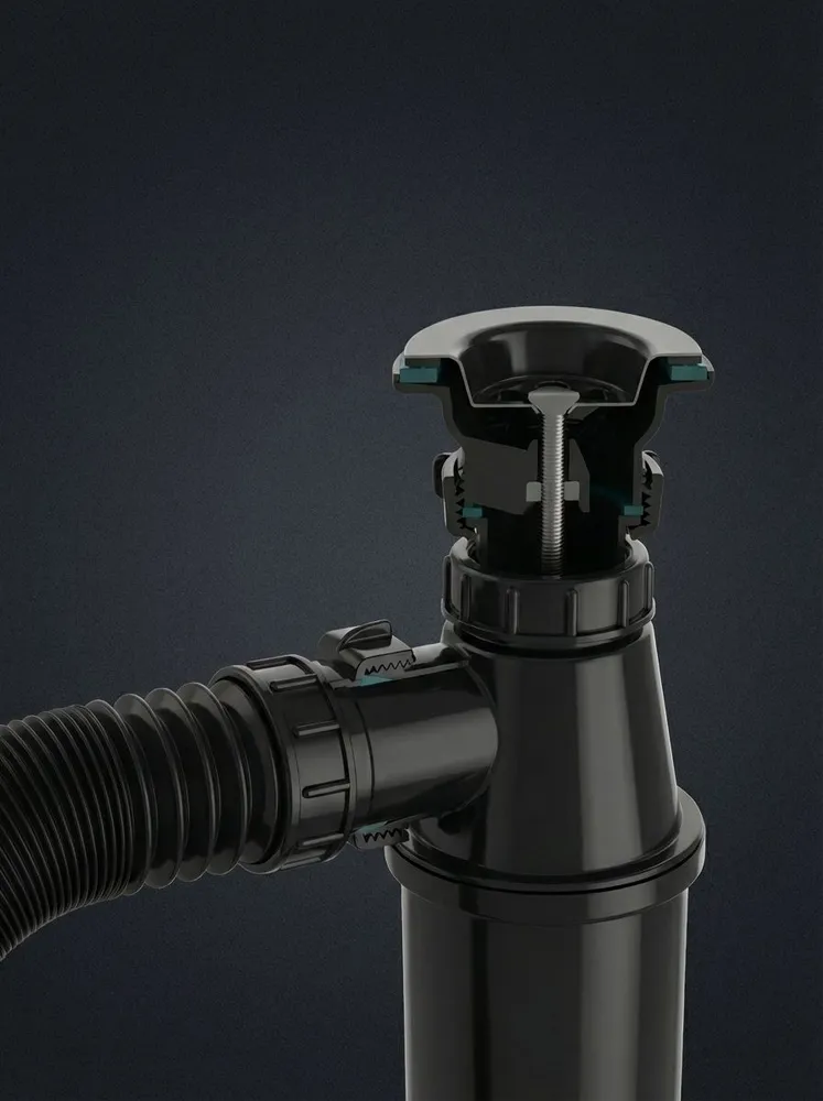 Черный Сифон для умывальника 1 1/2"х40 с черной решеткой 70 мм, 40х40/50 BLACK, 40x40, фото 2