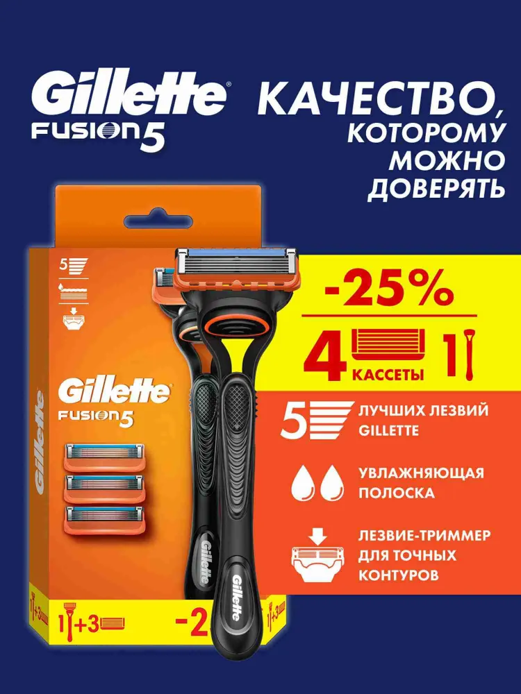 GILLETTE Гель для бритья мужской Fusion5 увлажняющий с какао, 200 мл, Набор мужская бритва 4