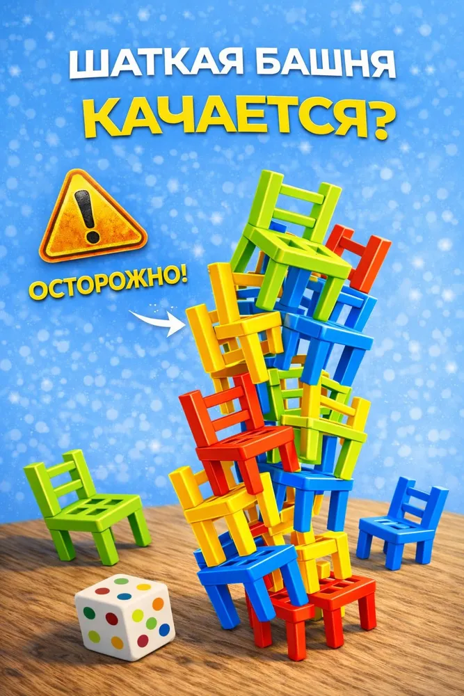 Стульчики На 4 ногах / Настольная игра башня для детей Лас Играс / 70 стульев, игры на баланс для компании, вариант, фото 5