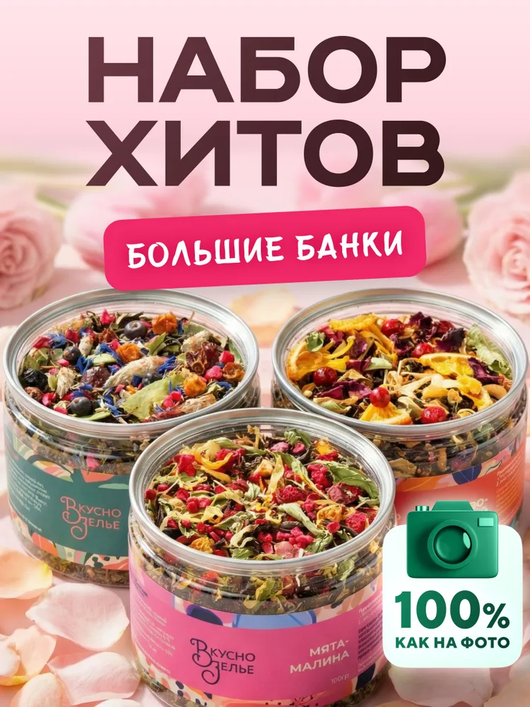 Набор чая Подарочный / Чай листовой "ХИТЫ" черный, фруктовый, травяной, черный