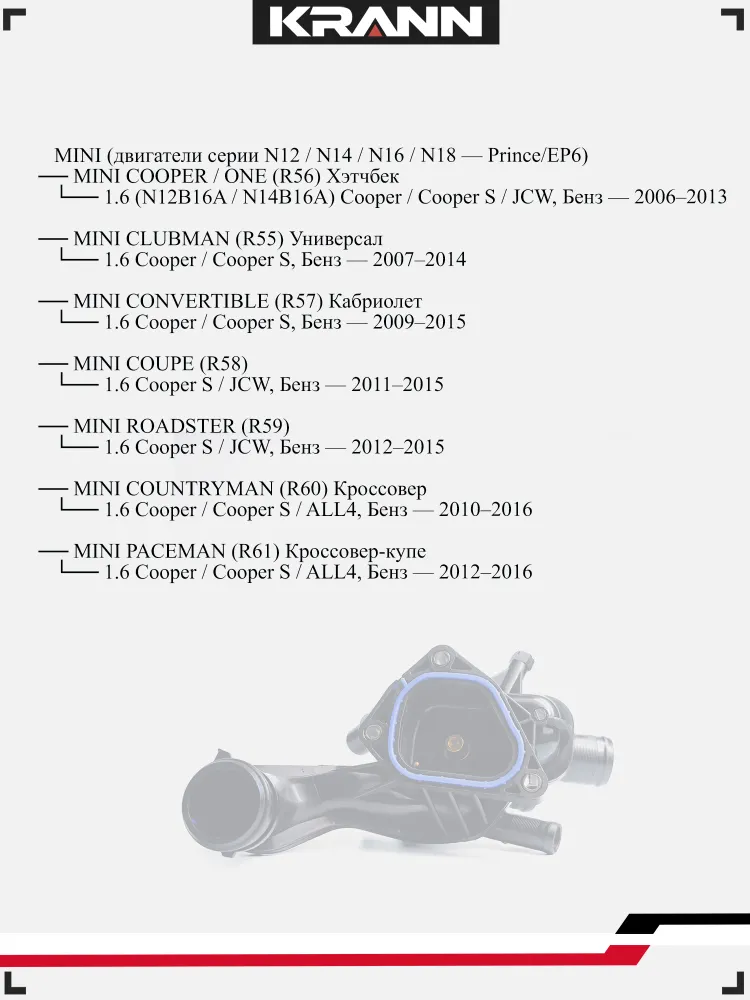 Термостат KRANN 1336CC на 105 градусов для Peugeot 308, 408, Citroen C4, EP6 MINI Cooper N12/N14, корпус в сборе. Замена 9808647080 DT1294H TH633105G1, вариант, фото 4
