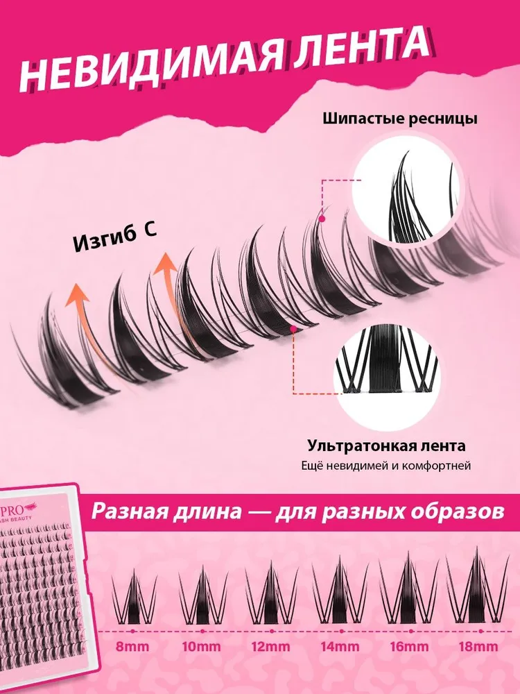 Накладные ресницы пучки 144 пучков (клей в набор не входит), 8-18мм(ФЕЯ), вариант, фото 3
