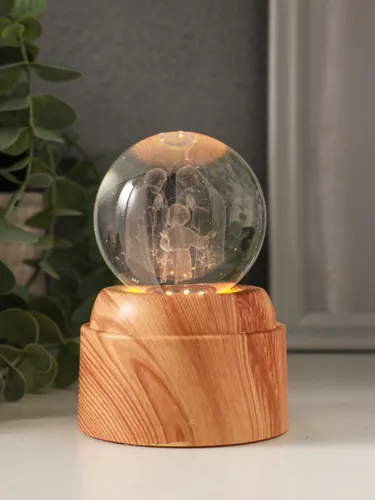 Световая фигурка стекло Шар. Голограмма: Рождение , 6 LED, d 6 см, крутится, USB, 7 7 10 см