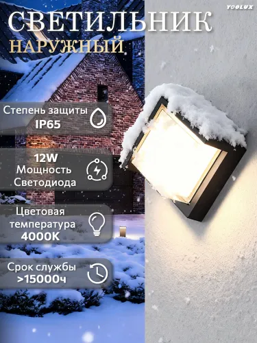 Светильник настенный светодиодный, бра, уличный фонарь, влагозащищенный IP65,12 Вт, черный 4000K