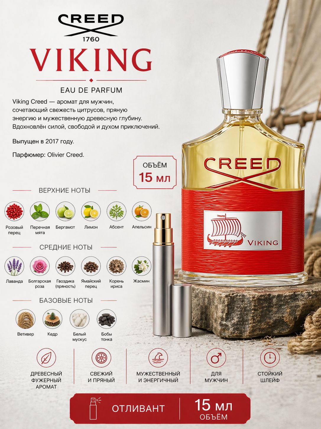 CREED Viking Парфюмерная вода для мужчин 15 мл Отливант купить
