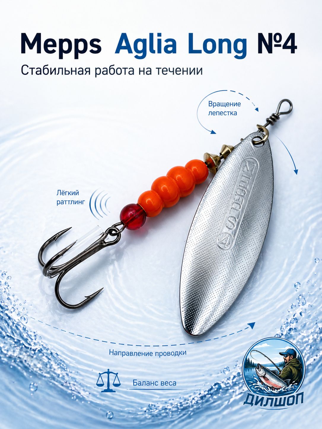 Блесна вращающаяся для рыбалки AGLIA LONG AG №4 на щуку, окуня, форель
