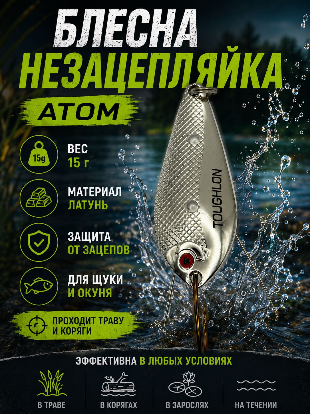 Блесна незацепляйка колебалка атом на щуку, жереха и судака
