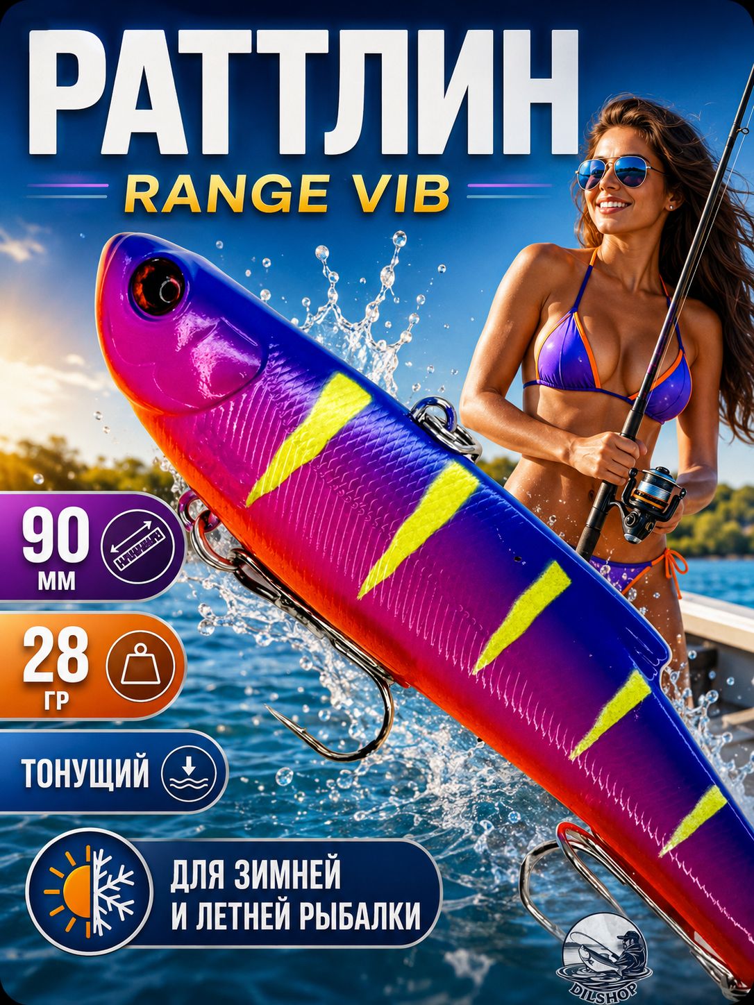 Раттлин range VIB для рыбалки на щуку, судака, жереха, форель 90мм, 28гр